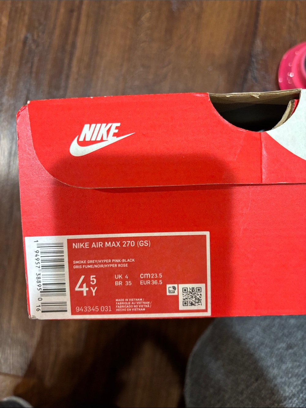 Nike Air Max 270 GS Grey with Pink Accents Sneakers SIZE 4.5 New - Picture 5 of 5